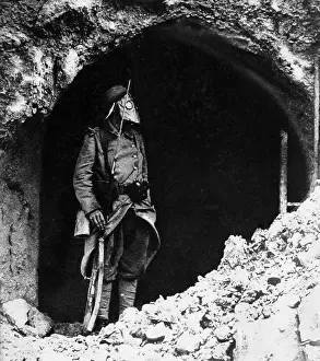 Downstream: French guard with gas mask, 1916