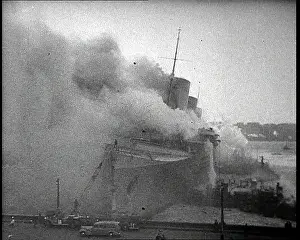 Normandie: French Liner Ship SS Normandie Burning in