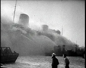 Normandie: French Liner Ship SS Normandie Burning in