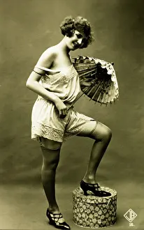 Nylons: French Lingerie Model Posing with Parasol