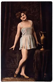 Nylons: French Lingerie Model Standing Beside Vase