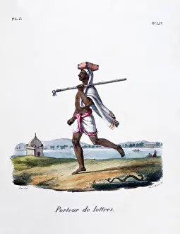 Marlet: French lithograph of a letter carrier in India