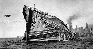 Capsizing: French luxury liner, Normandie, in New York Harbour, Novem