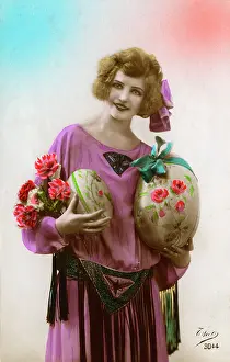 Sizeable: French model holding two large Easter eggs