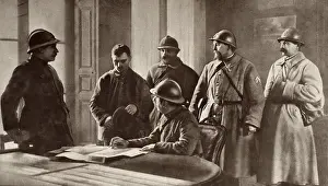 Interrogating: French officers interrogating a German prisoner