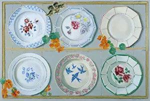 Geraniums: French Plates ' six decorated plates