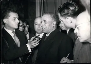 Bourguiba: French PM Edgar Faure, Bourguiba, conference, Paris