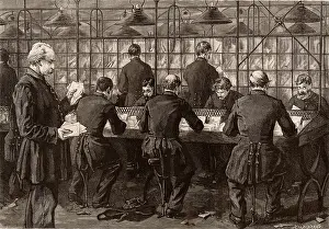Postage: French postal service. Men working in the main