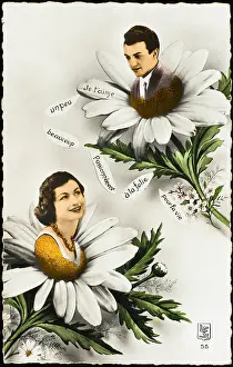 Aime: French Postcard with Couple in Daisies