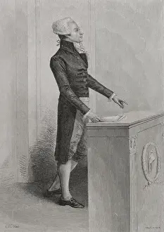 Orating: French Revolution. Portrait of Robespierre speaking
