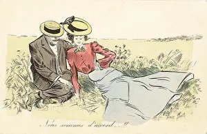 Sweethearts: French Romantic Couple on Grass