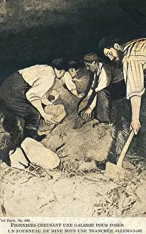 Undermining: French sappers undermining a German trench - WWI
