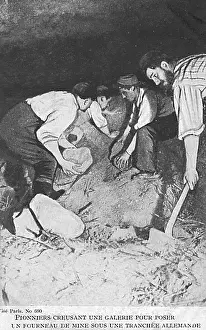 Undermining: French sappers undermining a German trench - WWI