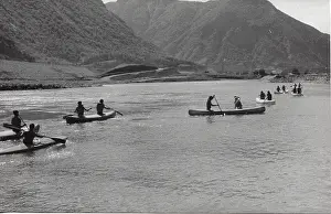 Canoes: French scouts canoeing during a camping trip