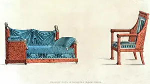 Settee: FRENCH SETTEE AND CHAIR