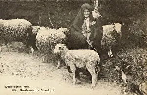 Crone: French Shepherdess with flock and dog