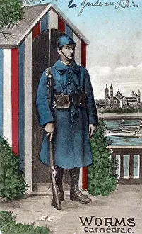 Rhineland: French soldier on guard in the occupied German