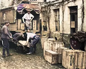 Cobblestones: French soldiers removing wine for safe keeping, WW1