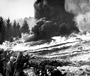 Throwers: French soldiers using liquid fire in front line
