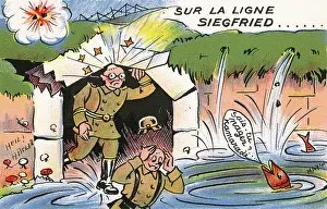 Sprung: French WW2 Propaganda postcard - Siegfried Line leaking