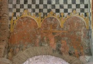 Checkerboard: Fresco, Abbaye Saint-Philibert, Tournus, Burgundy, France