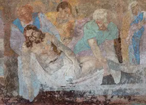 Entombment: Fresco, Chapel, Chateau de Villesavin, Tour-en-Sologne