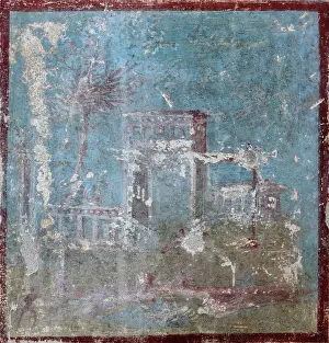 Proculus: Fresco of temple, House of Paquius Proculus, Pompeii, Italy