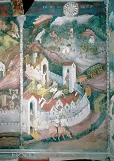 Trento: Detail of the frescoes of