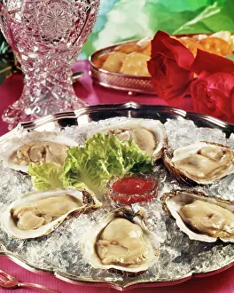 Delicacy: Fresh Oysters on the Half Shell on Crushed
