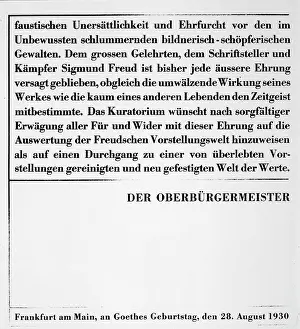 Goethe: FREUD/GOETHE PRIZE/95C