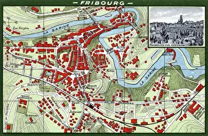 Freiburg: Fribourg, Switzerland - Map of the City Centre