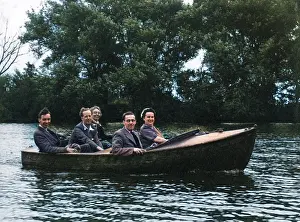 Fooling: Five Friends in a very small motor boat on the River Thames