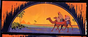 Pyramids: Frieze, Egyptian scene with pyramids and camels