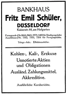 Schuler: Fritz Emil Schueler bank advert