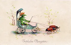 Cockroach: Frog driving coach on a German Whitsuntide postcard
