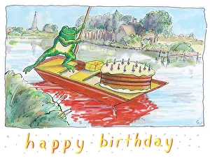 Punt: Frog on a punt with a birthday cake