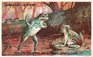 Unwelcome: Frogs on a riverbank on a Christmas card