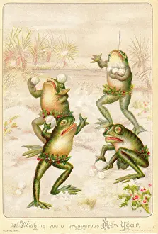 Waists: Frogs snowballing on a New Year card