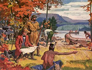 Ofns: Frontiermen conversing with Native American at Camp