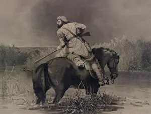 1836: A frontiersman on horseback in a marshy area