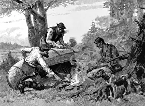 Frontiersmen: Three Frontiersmen Mending their Canoe, Canada, 1883