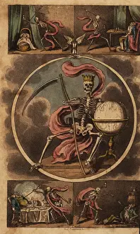 Mantelpiece: Frontispiece with skeleton of death seated with scythe