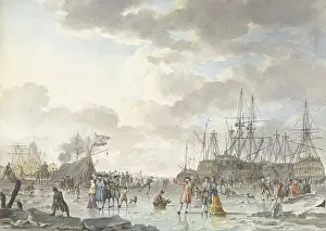 Kobell: Frost Fair on a Frozen River with Ships