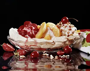 Yogurt: Frozen Yogurt Banana Split Dessert Cherry on Top