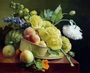 Hollyhock: Fruit and Flowers Still Life