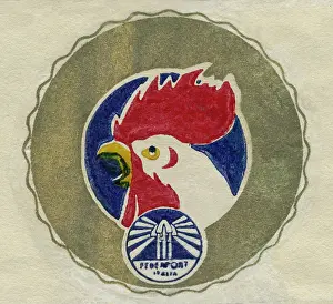 Crowing: Fruit Label -- head of a cockerel