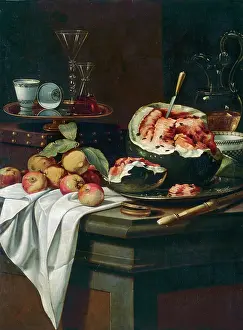 Morta: Fruit and musical instruments, work
