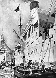 Heavier: Fumigation Barge alongside a Ship, London, 1911