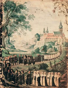 Kremsmuenster: Funeral procession with the corpse of the Bavarian duke son