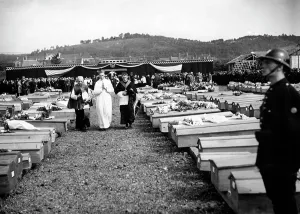 Coffins: Funeral of the victims of a bomb attack on